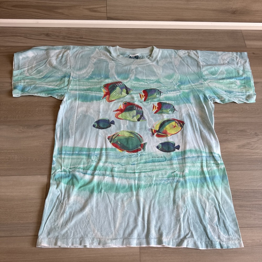 VTG 1994 Deep Sea T's Caribbean T-shirt sz XL All Over Print Single Stitch Fish